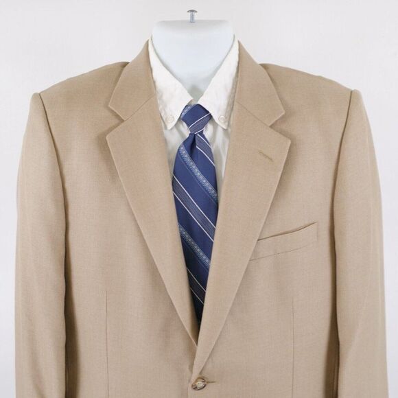 Jos A Bank Wool Silk Ramie Woven Wool Tan 2 Button Blazer 40R Tagged 41R - Picture 1 of 13